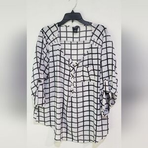 Torrid Black and White Grid Blouse Size 2 Plus Size New